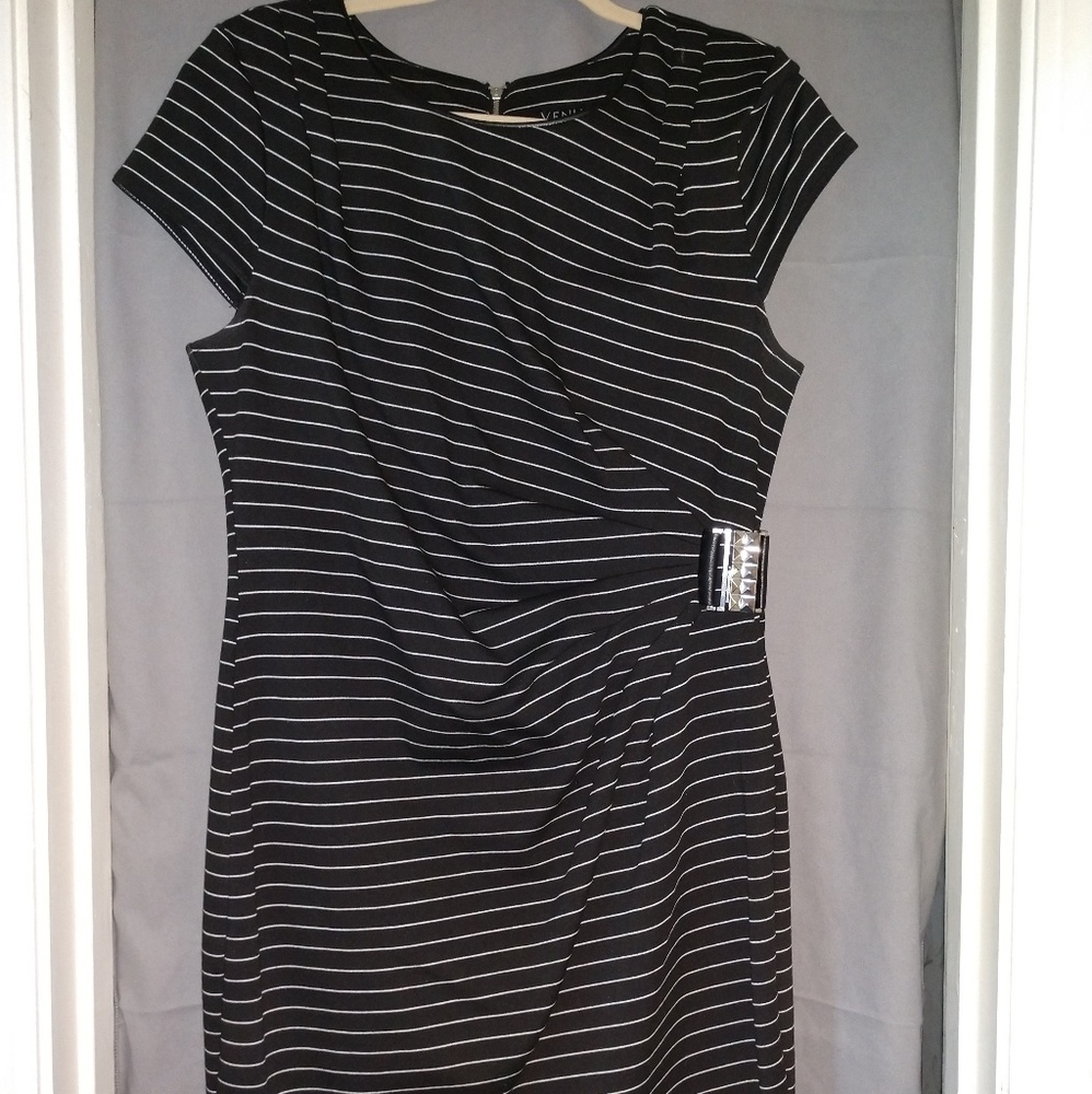 Venus dress navy blue with white stripe